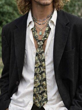 J. Garcia Flutist #17 Silk Tie Abstract Green Black Grateful Dead Jerry XL